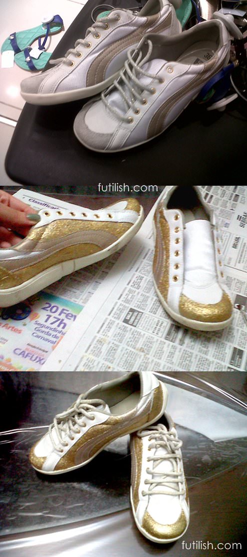tênis dourado glitter