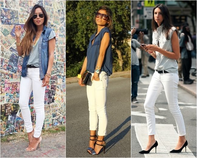 calça jeans clara com blusa branca