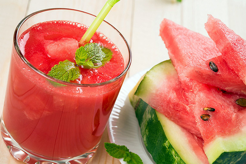 Fresh watermelon juice with pieces of fruit