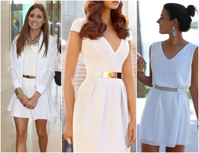 vestido branco com cinto dourado