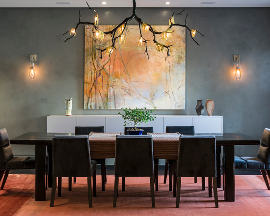 unique-diy-chandelier-for-your-contemporary-dining-room-with-8-person-dining-table-looks-perfect-with-wall-art-painting