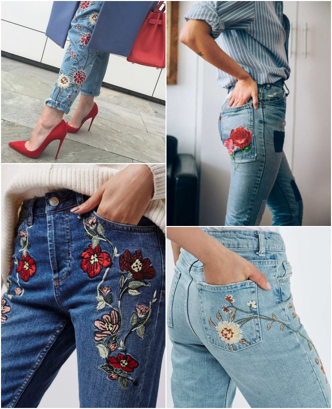 calça jeans bordada zara