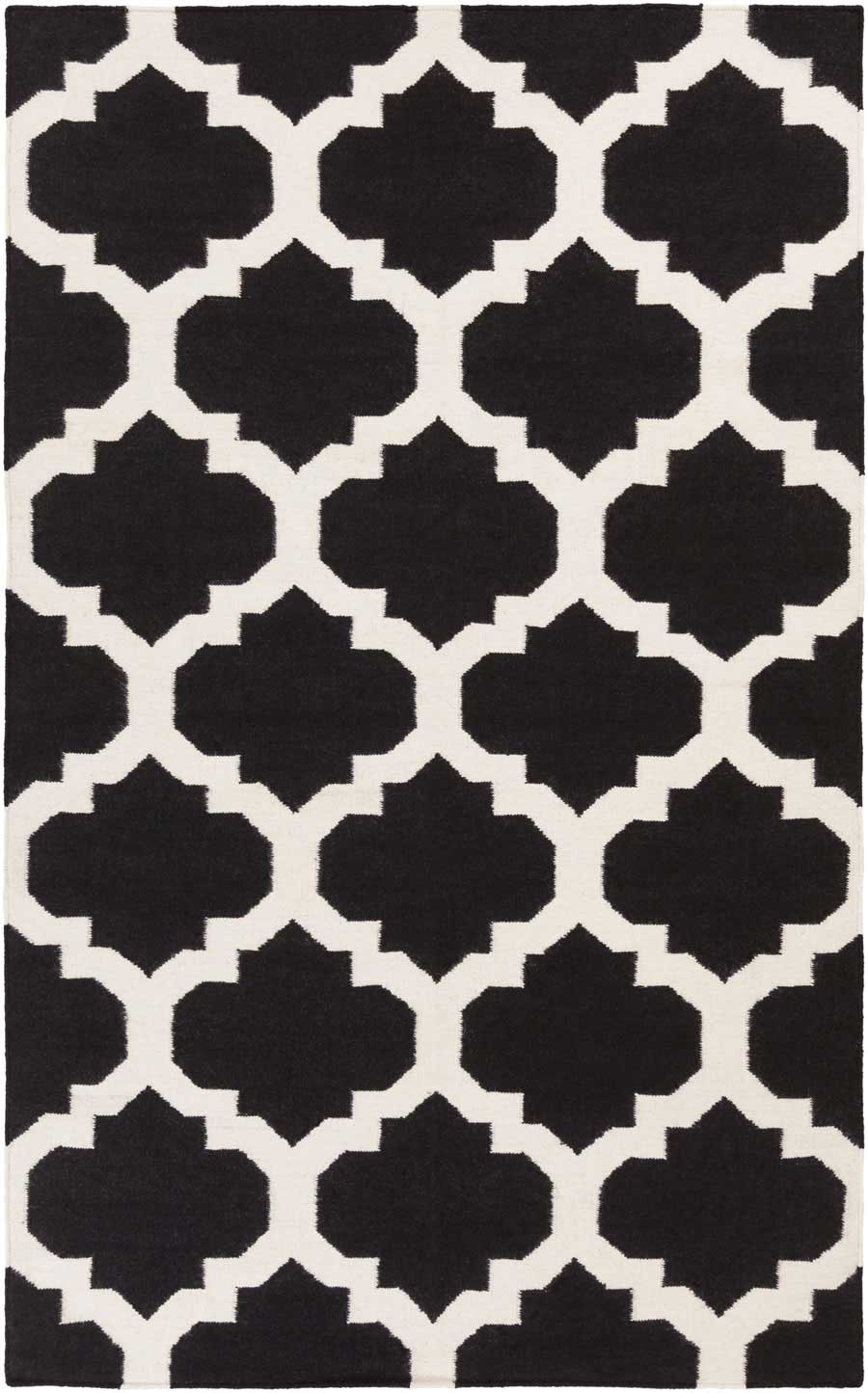 minimalist-living-room-style-black-white-quatrefoil-stencil-clipart-area-rug-5-x-7-feet-rectangular-shape-edge-hand-tufted-full-cotton-materials-9-mm-pile-height-size-item