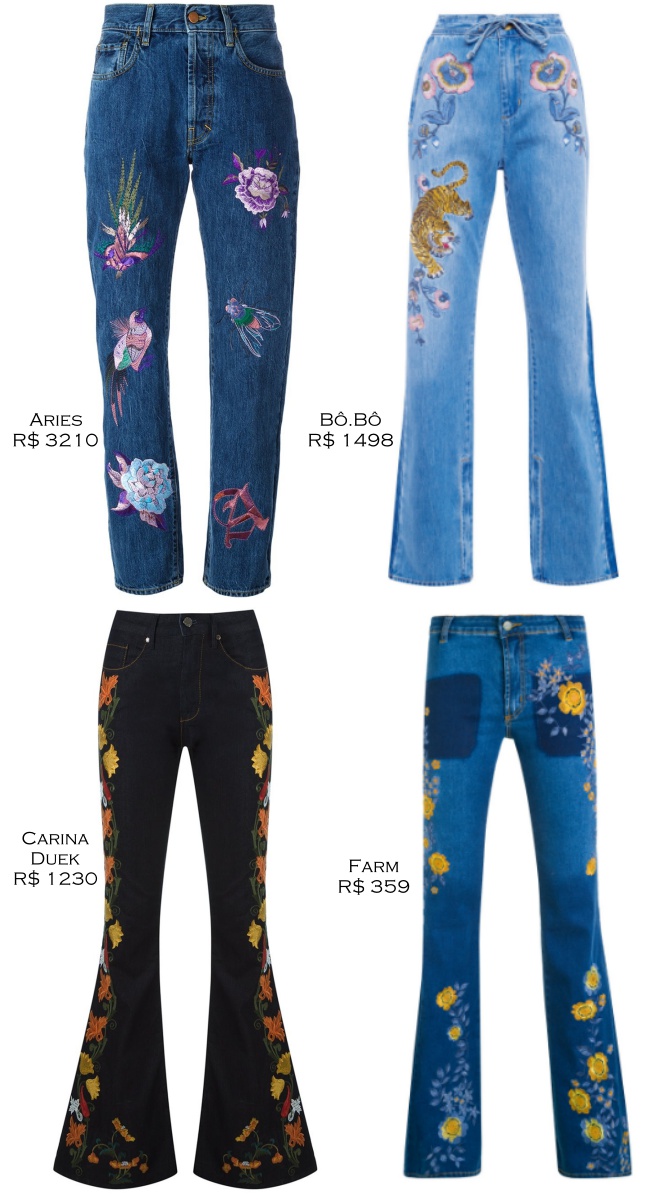 calça jeans bordada