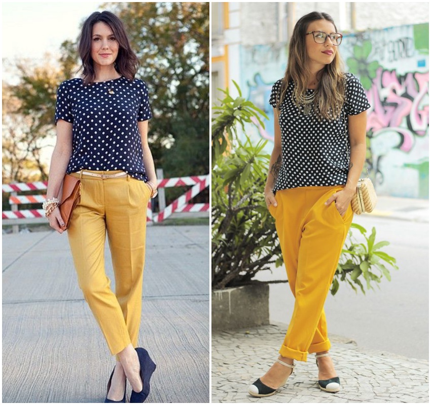 calça preta e blusa amarela