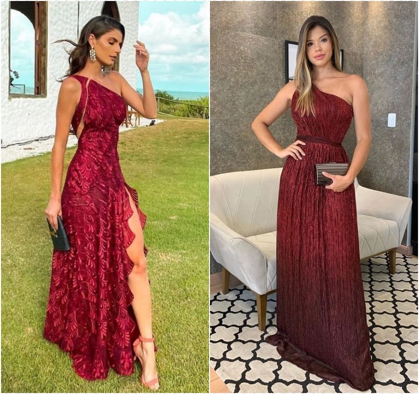 vestido marsala de um ombro so