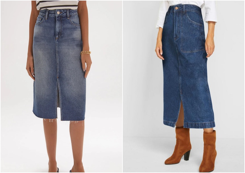 Esse modelo de saia jeans está nos looks das fashionistas