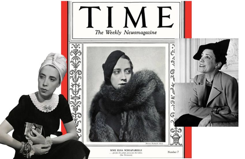Schiaparelli foi a primeira estilista mulher a estampar a capa da revista Time. 1934.